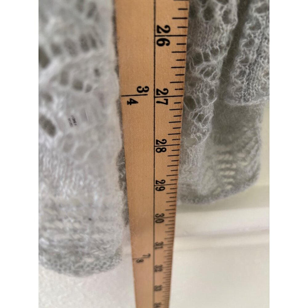 Loft Gray Open-Front Knit Cardigan Sweater L Lace Detail Long Sleeve - Picture 8 of 16